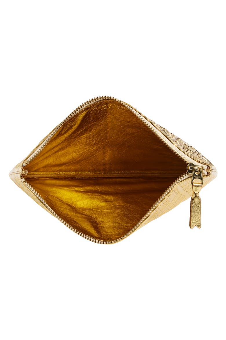 Embossed Logo Leather Pouch, Alternate, color, GOLD