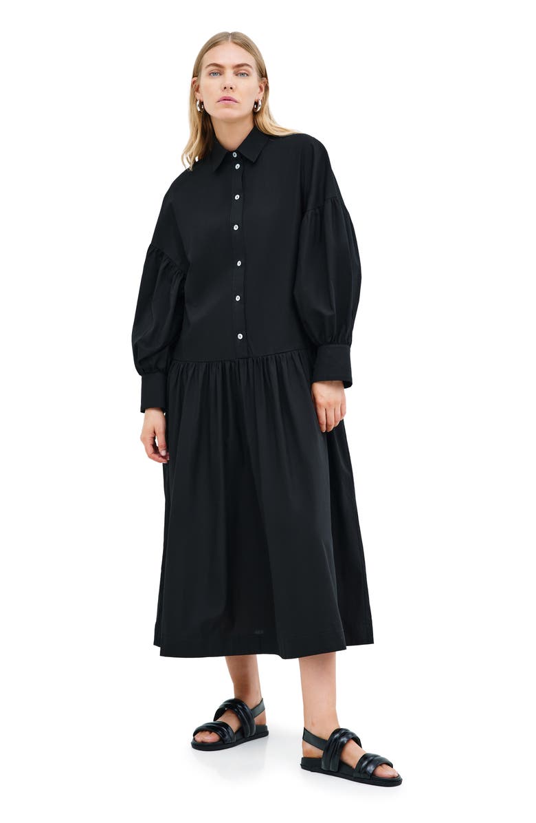 Marcella Ada Cotton Poplin Midi Shirtdress, Alternate, color, Black