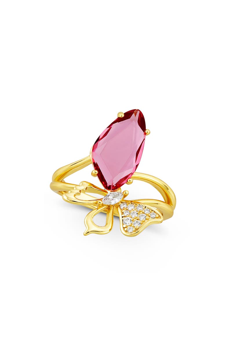 SAVVY CIE JEWELS Carved Stone Butterfly Ring, Main, color, Yellow Gold