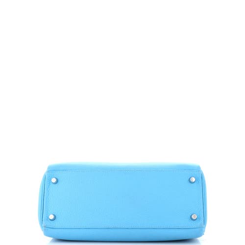 Pre-owned Hermes  Hermes Kelly Handbag Blue Clemence With Palladium Hardware 28