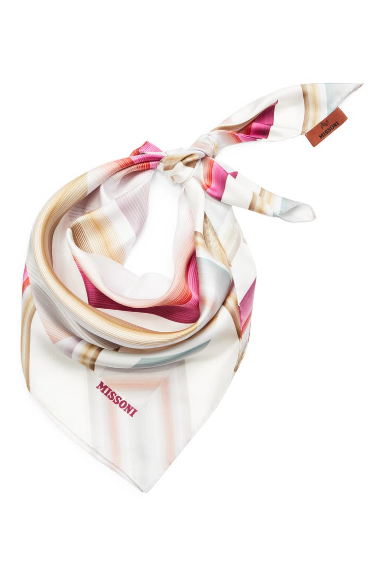 Chevron Print Silk Square Scarf, Alternate, color, 0002 PINK WHITE MULTI