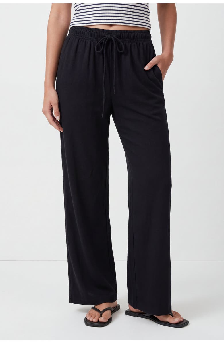 Solomon & Sage Cotton Wide Leg Drawstring Trousers, Main, color, Black