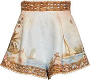 Zimmermann Mahon Postcard Print Linen Shorts