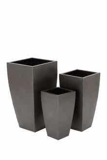WILLOW ROW Dark Gray Metal Contemporary Planter with Tapered Base and Polished Exterior - Set of 3