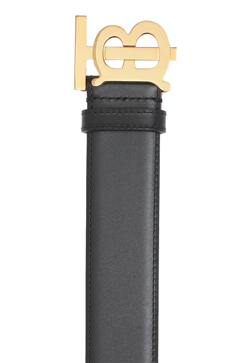 TB Monogram Leather Belt, Alternate, color, BLACK