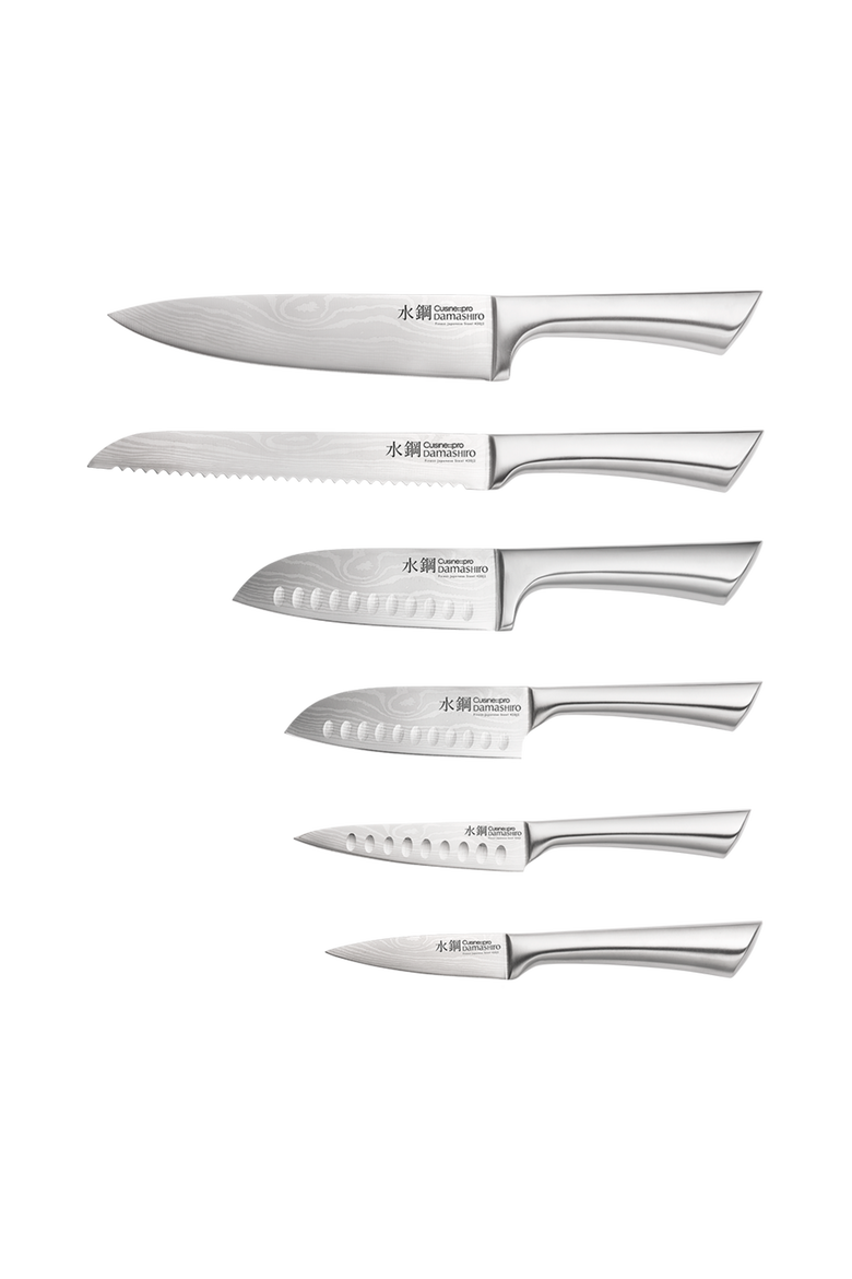 Damashiro® Kinzoku 7-Piece Knife Block + 4 Bonus Steak Knives, Alternate, color, Silver, Wood