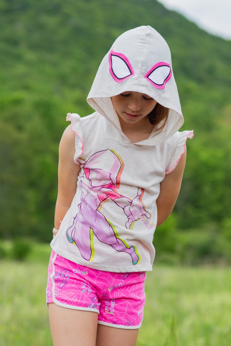 Spidey and His Amazing Friends Ghost-Spider Cosplay 2-Piece Sleeveless Hoodie and Shorts Set, Alternate, color, Oatmeal Ghost Spider