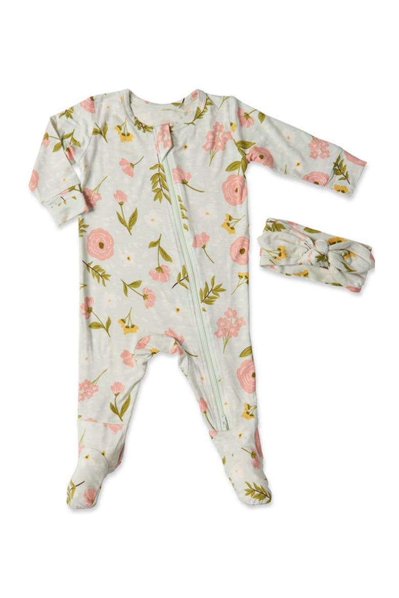 Jersey Long Sleeve Footie & Head Wrap Set, Main, color, Carnation