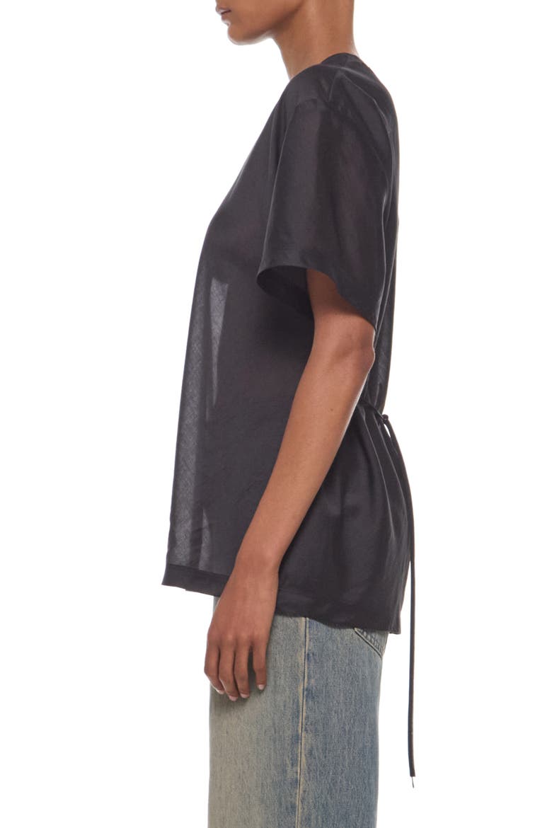 Sheer Tie Waist T-Shirt, Alternate, color, BLACK