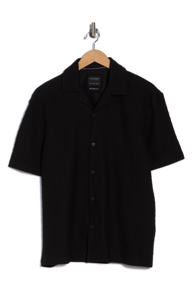 Cactus Man Texture Knit Camp Shirt, Alternate, color, Black