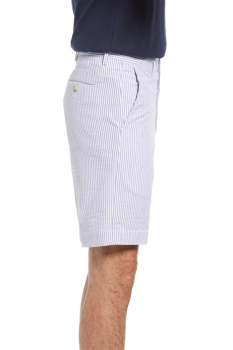 Flat Front Seersucker Shorts, Alternate, color, NAVY