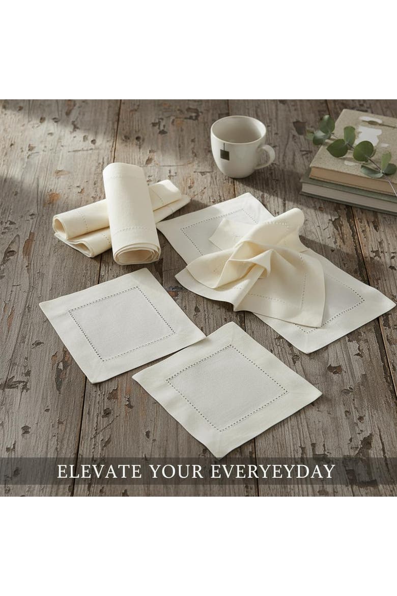 Cotton Linen Hemstitch Cocktail Napkins Set of 12, 6 x 6", Alternate, color, Ivory