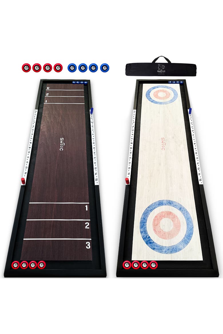 2-in-1 Premium Shuffleboard and Curling Game, Main, color, Brown