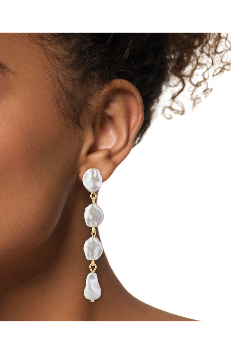 JARDIN Baroque Faux Pearl Linear Drop Earrings, Alternate, color, White/ Gold