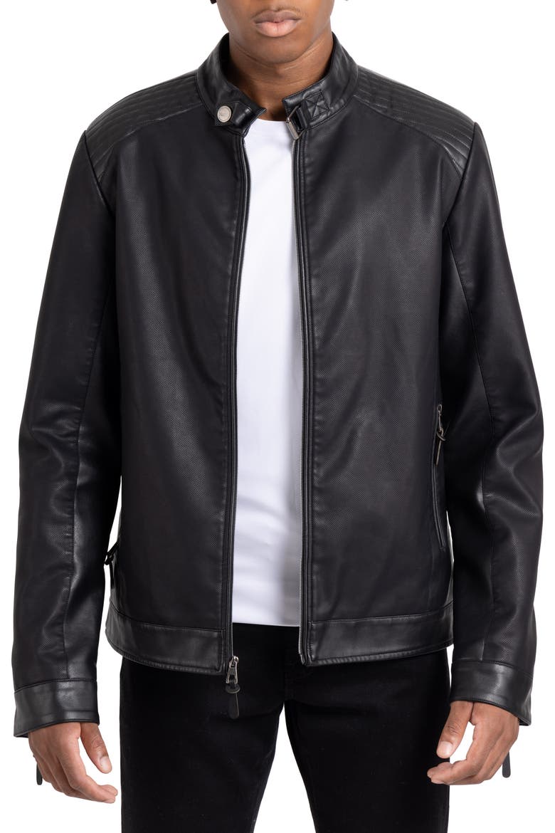 Faux Leather Racing Jacket, Main, color, BLACK