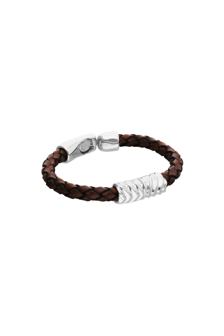 Sterling Silver Plated Leather Bracelet, Alternate, color, Silver