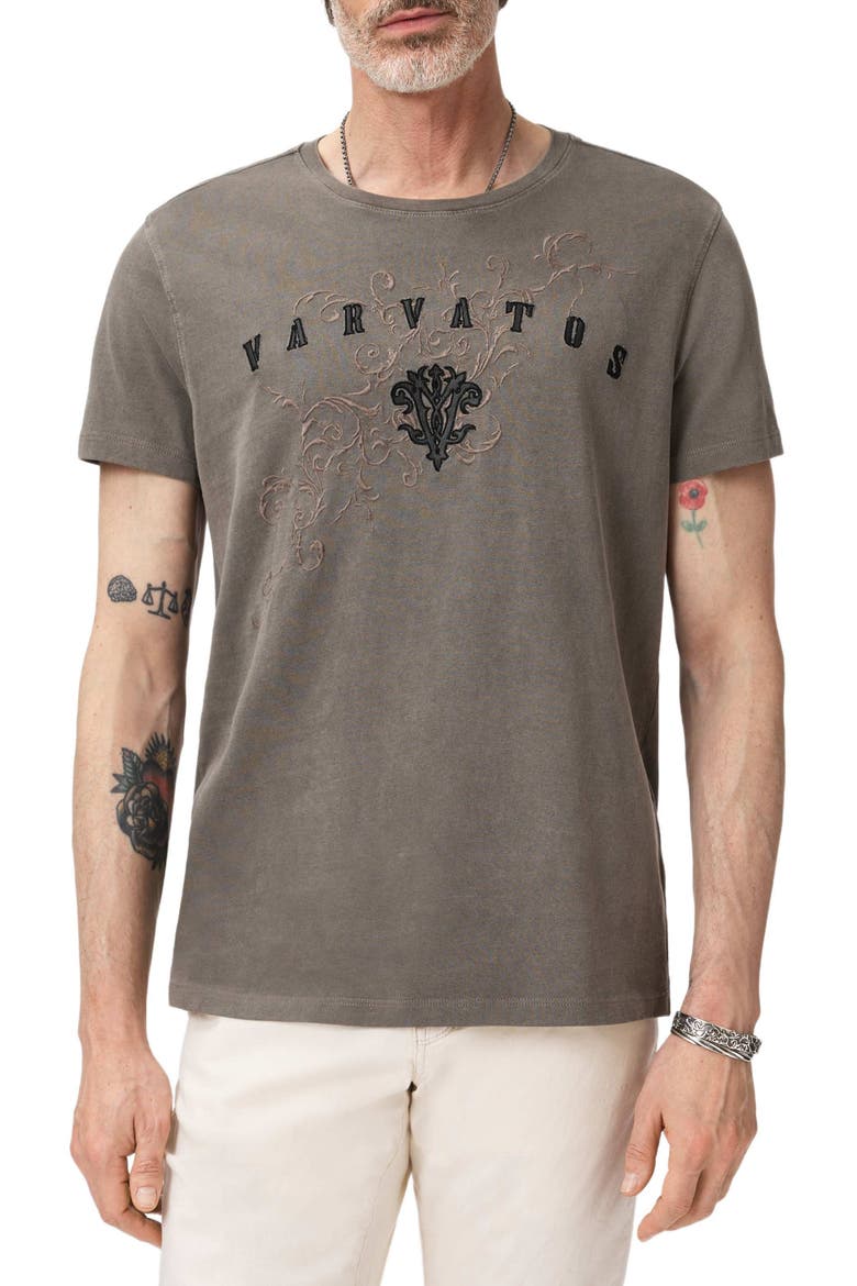 Embroidered Monogram Organic Cotton T-Shirt, Main, color, FLAGSTONE GREY