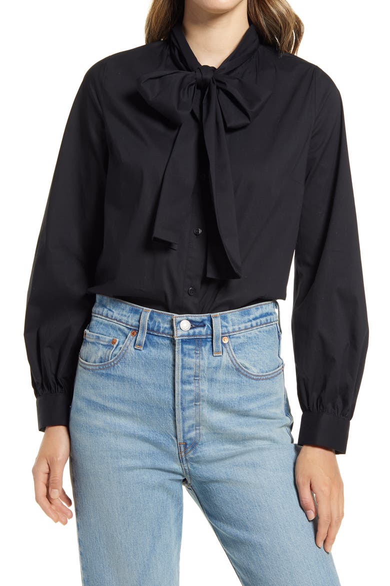 Tie Neck Shirt, Main, color, BLACK