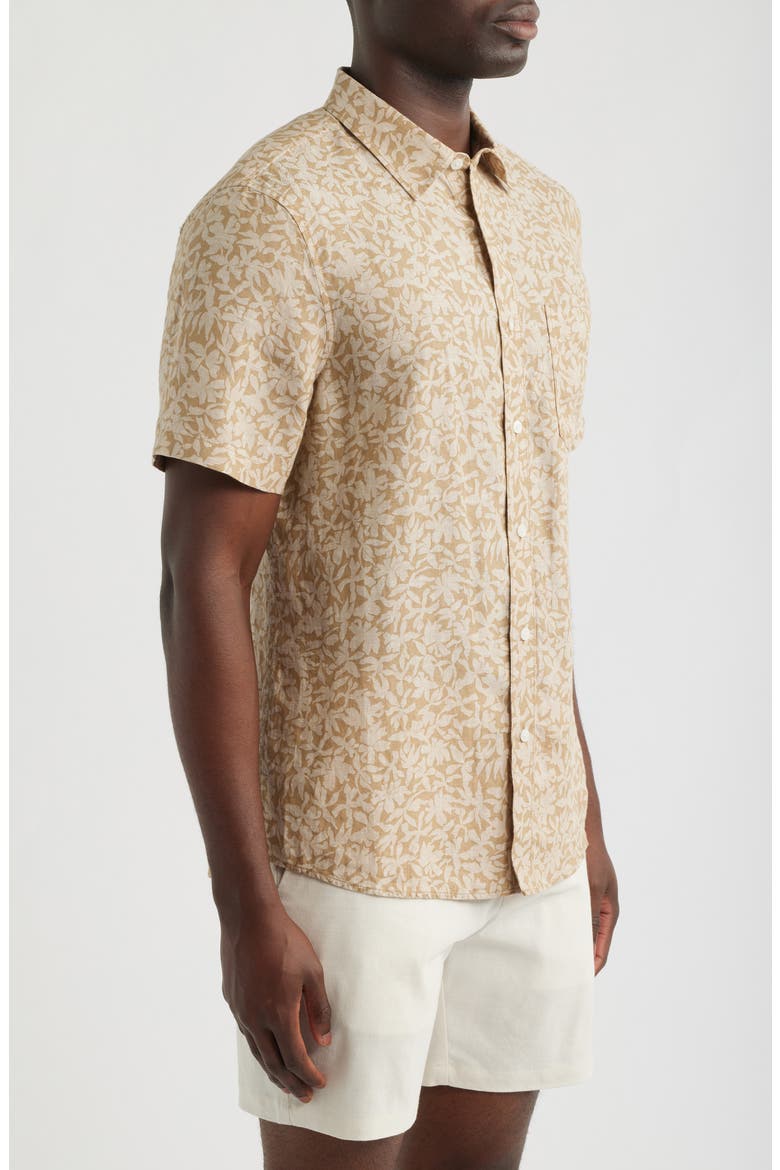 Shadows Short Sleeve Linen Button Front Shirt, Alternate, color, TAN FLORAL SHADOWS