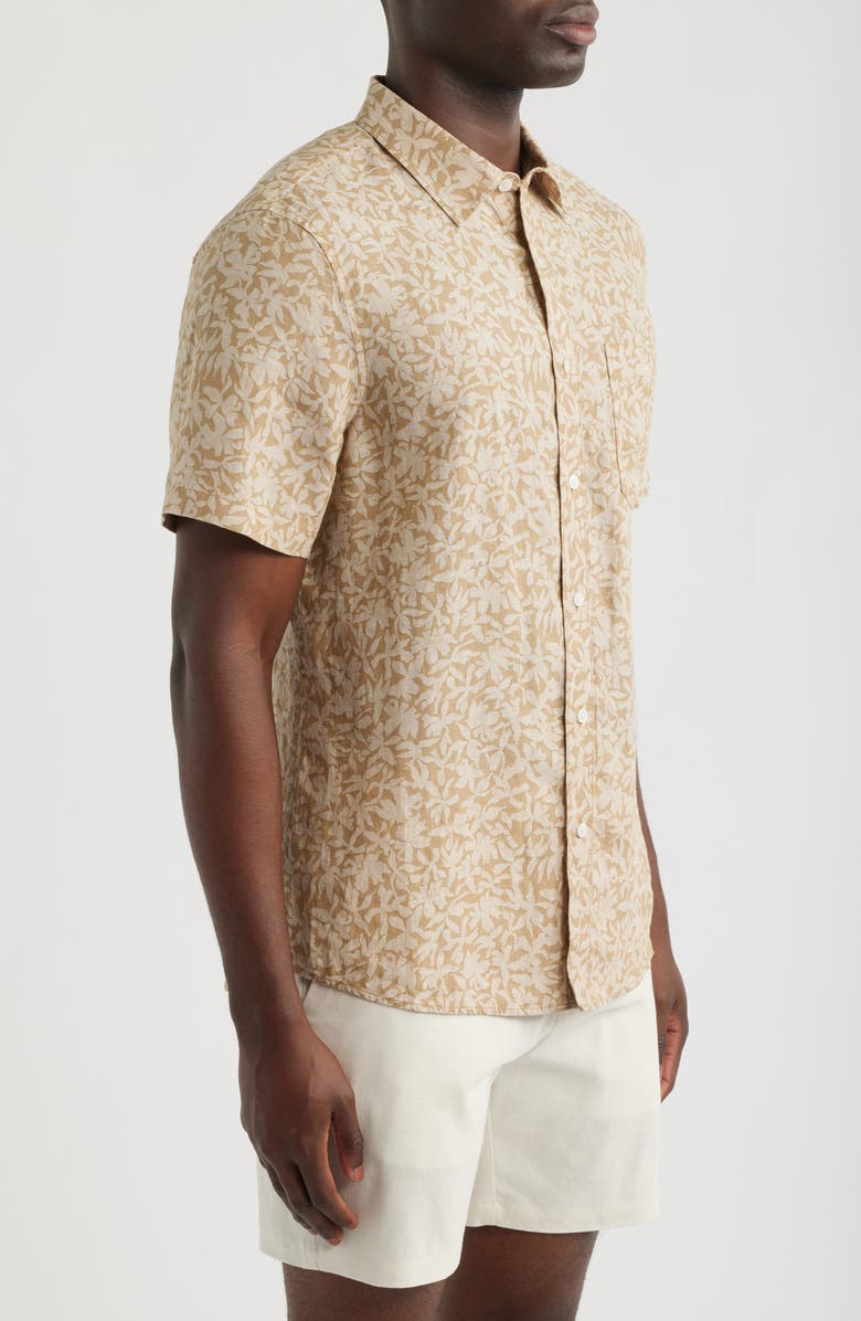 Nordstrom Shadows Short Sleeve Linen Button Front Shirt, Alternate, color, Tan Floral Shadows