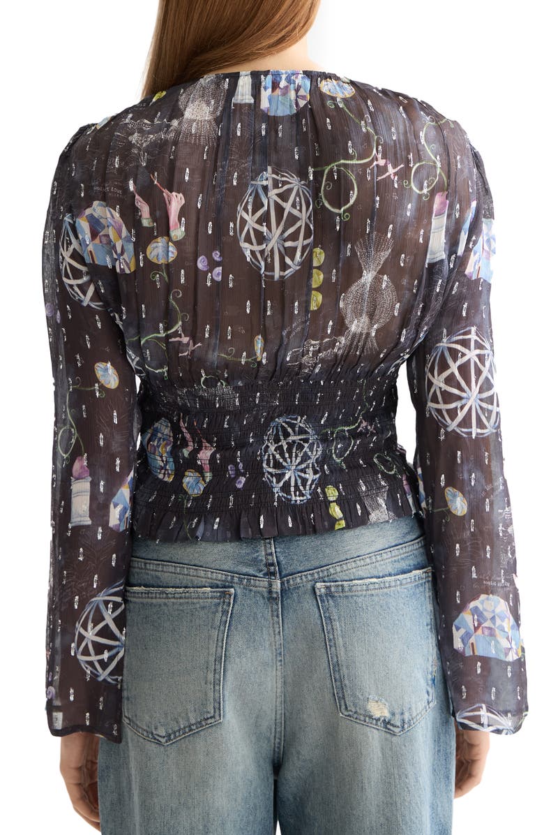 Scotch & Soda Long Sleeve Smocked Waist Chiffon Top, Alternate, color, Black Mountain