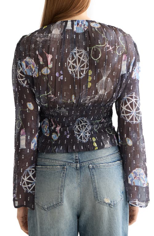 Scotch & Soda Long Sleeve Smocked Waist Chiffon Top In Black