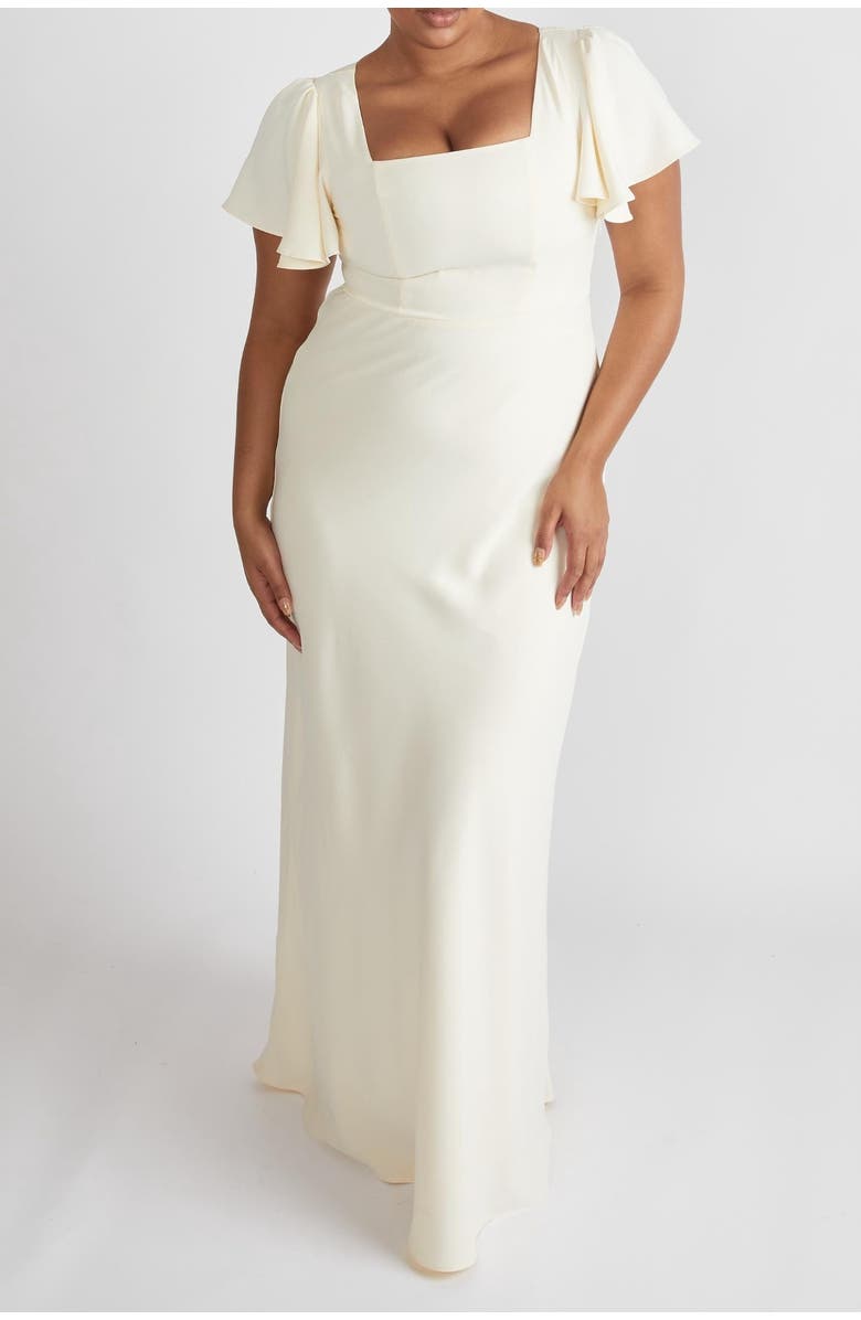 Six Stories Square Neck Crepe Bridesmaid Dress, Alternate, color, Almond