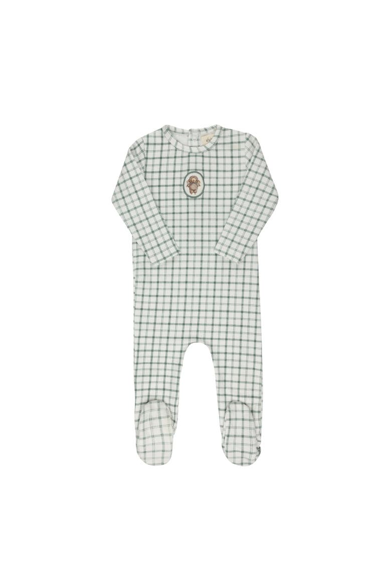 Modal French Terry Plaid Sheep Collection - Footie, Main, color, Teal