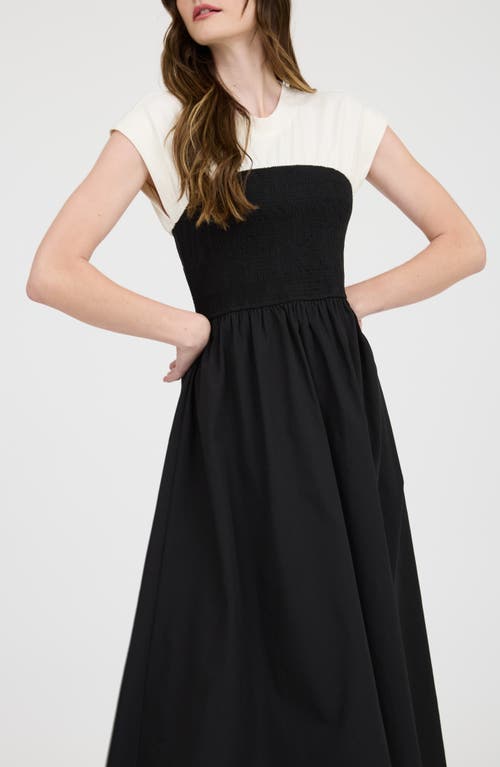 August Sky Short Sleeve Mixed Media Midi Dress