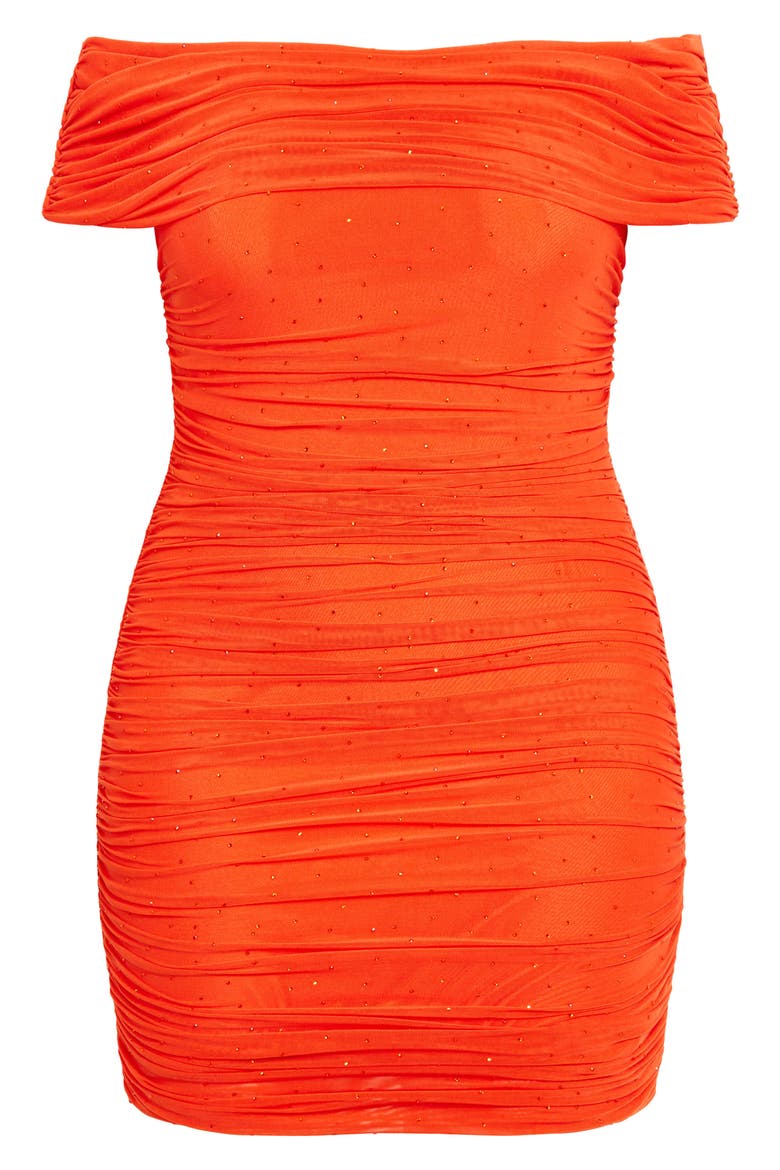 Kayla Diamante Off the Shoulder Body-Con Minidress, Alternate, color, ORANGE