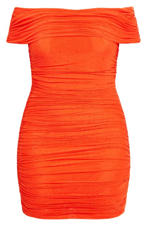 City Chic Kayla Diamante Off The Shoulder Body-con Minidress In Orange