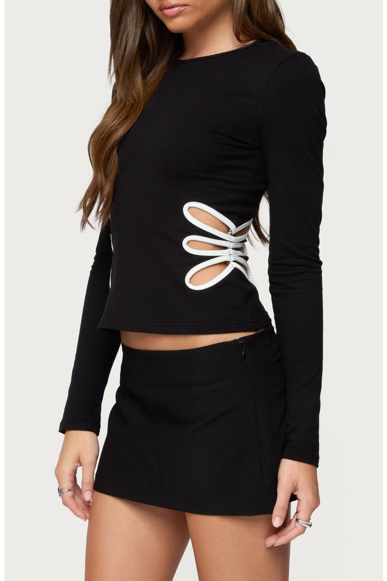 Contrast Cutout Long Sleeve Knit Shirt, Alternate, color, BLACK