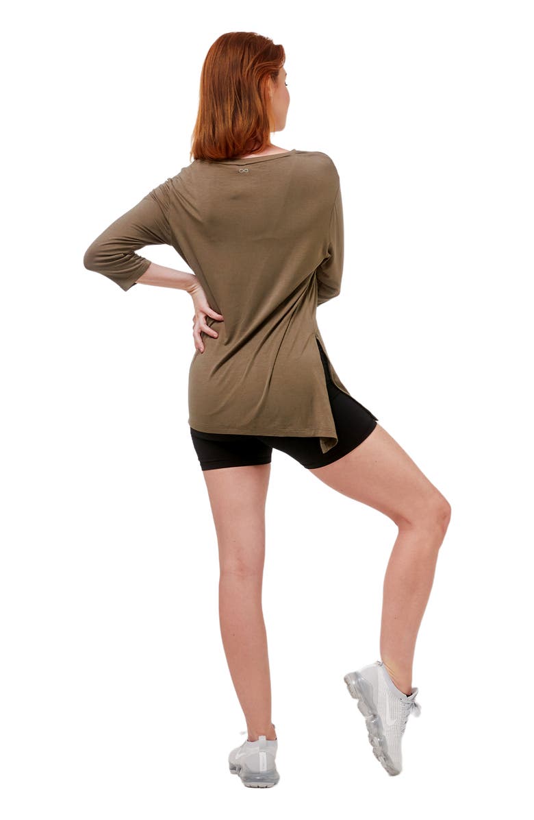 Rebody Active Anen Side Tie 3/4 Sleeve Top, Alternate, color, Army Sage