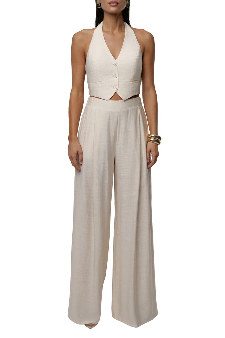 Tropical Daze Halter Top & Wide Leg Pant Set, Main, color, CREAM