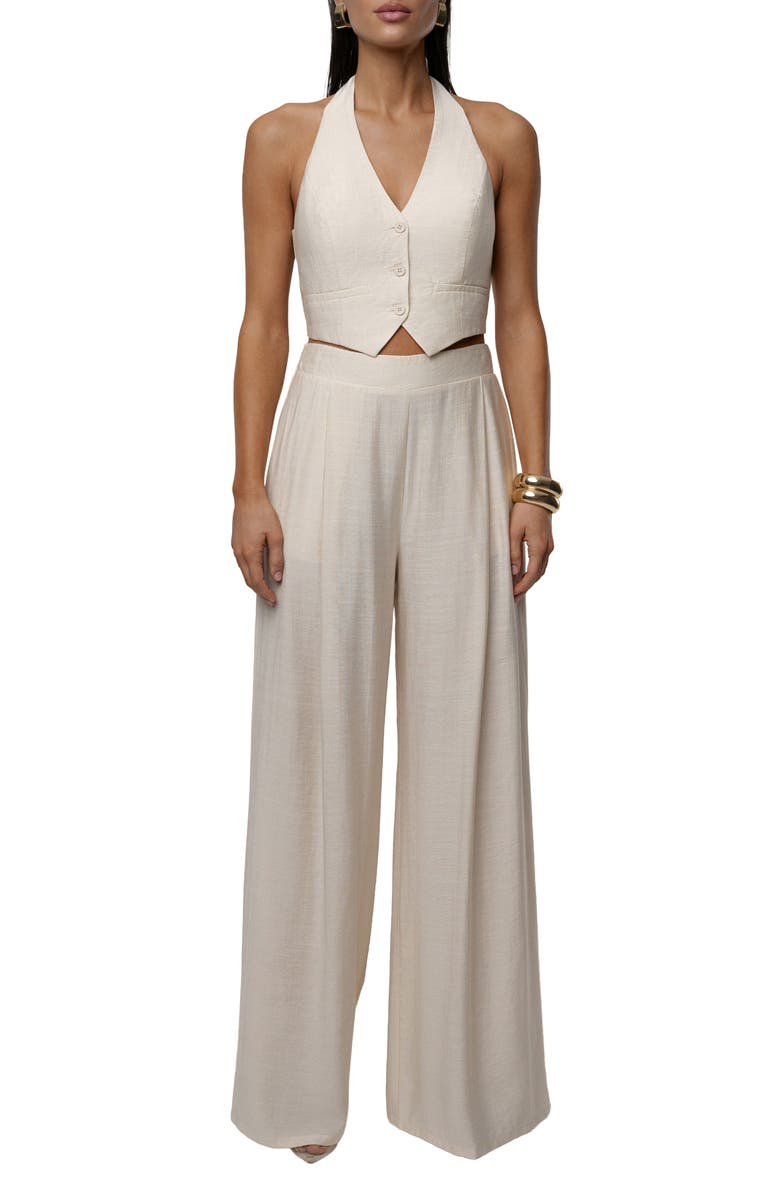 JLUXLABEL Tropical Daze Halter Top & Wide Leg Pant Set, Main, color, Cream