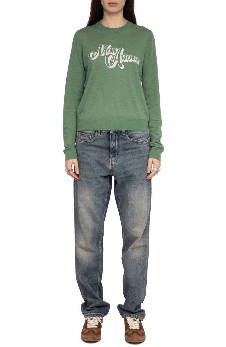 Zadig & Voltaire Miss CP Mon Amour Embellished Cashmere Graphic Sweater, Alternate, color, Verveine