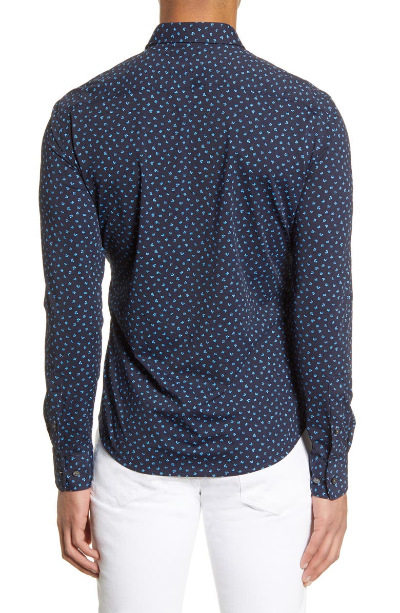 BOSS Robbie Slim Fit Mini Floral Print Button-Up Performance Shirt, Alternate, color,