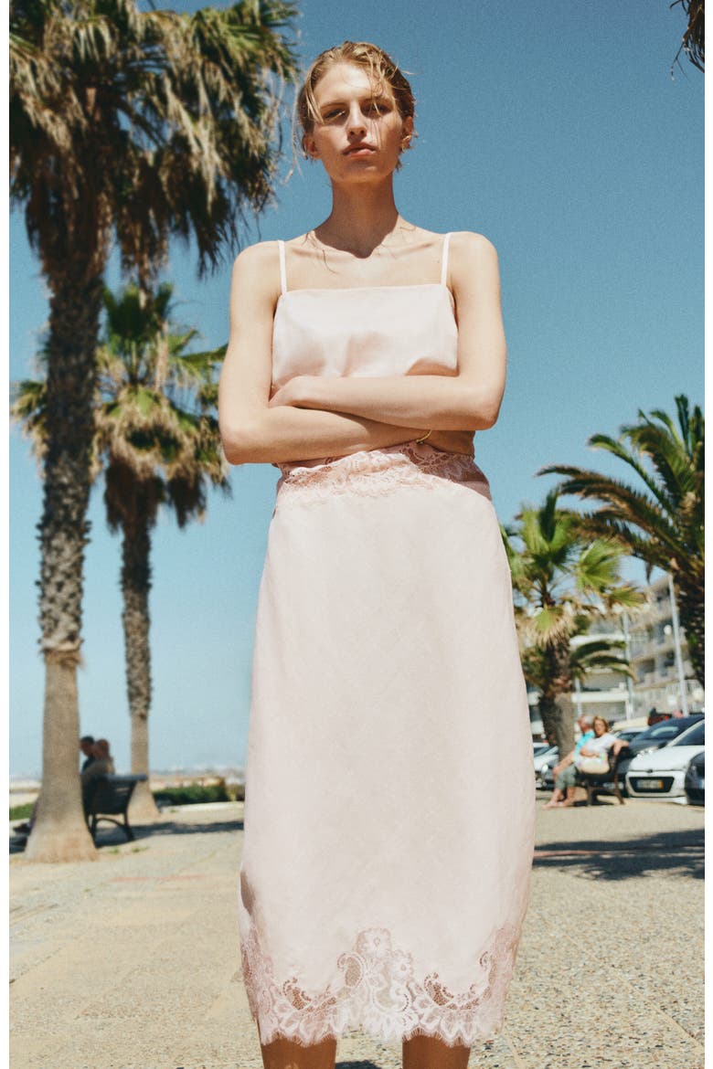 Lace-trimmed Ramie Skirt, Alternate, color, Light pink