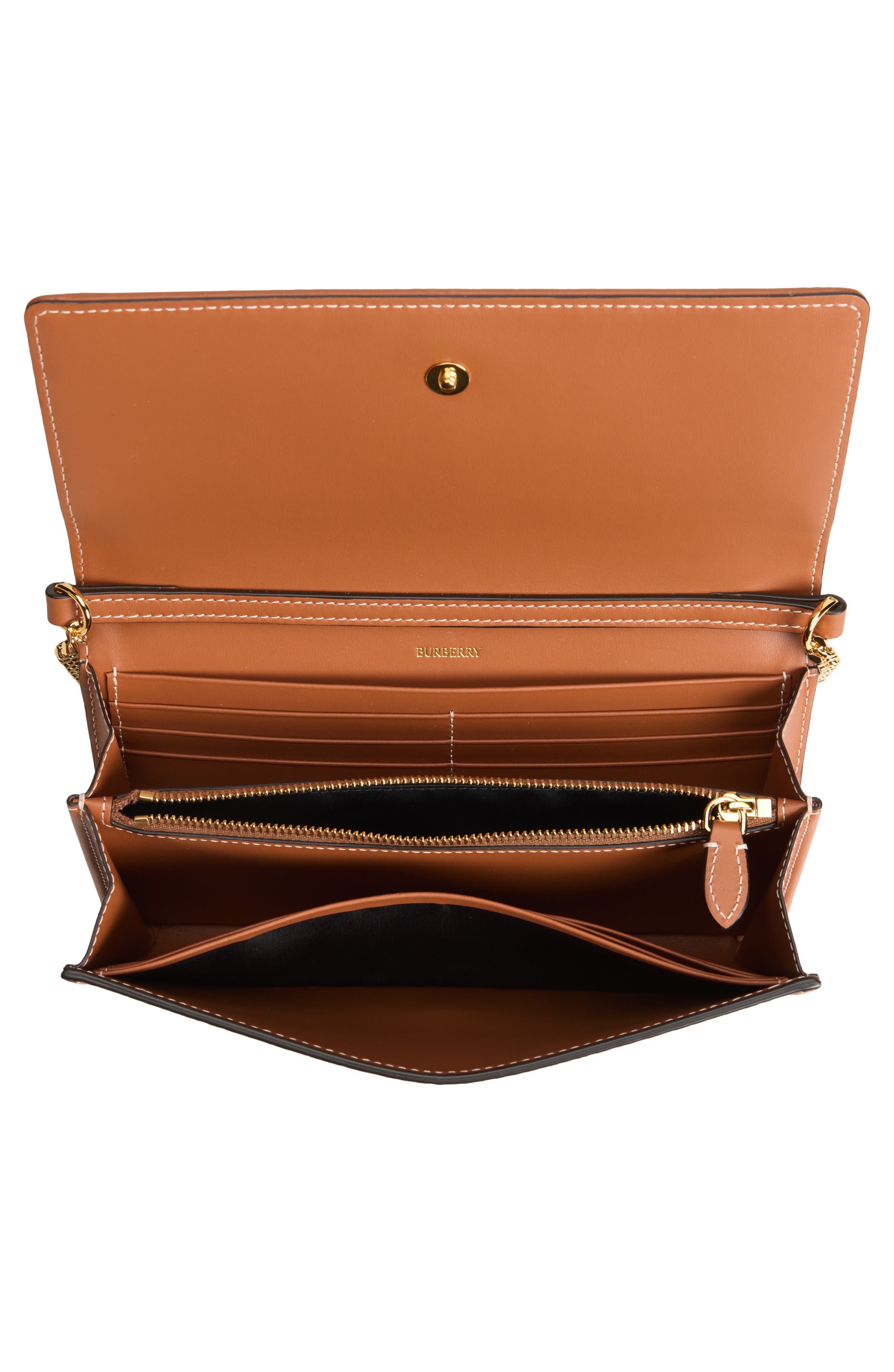 Hannah Check Coated Canvas Wallet on a Chain, Alternate, color, VNTG CHK/ BRIAR BROWN