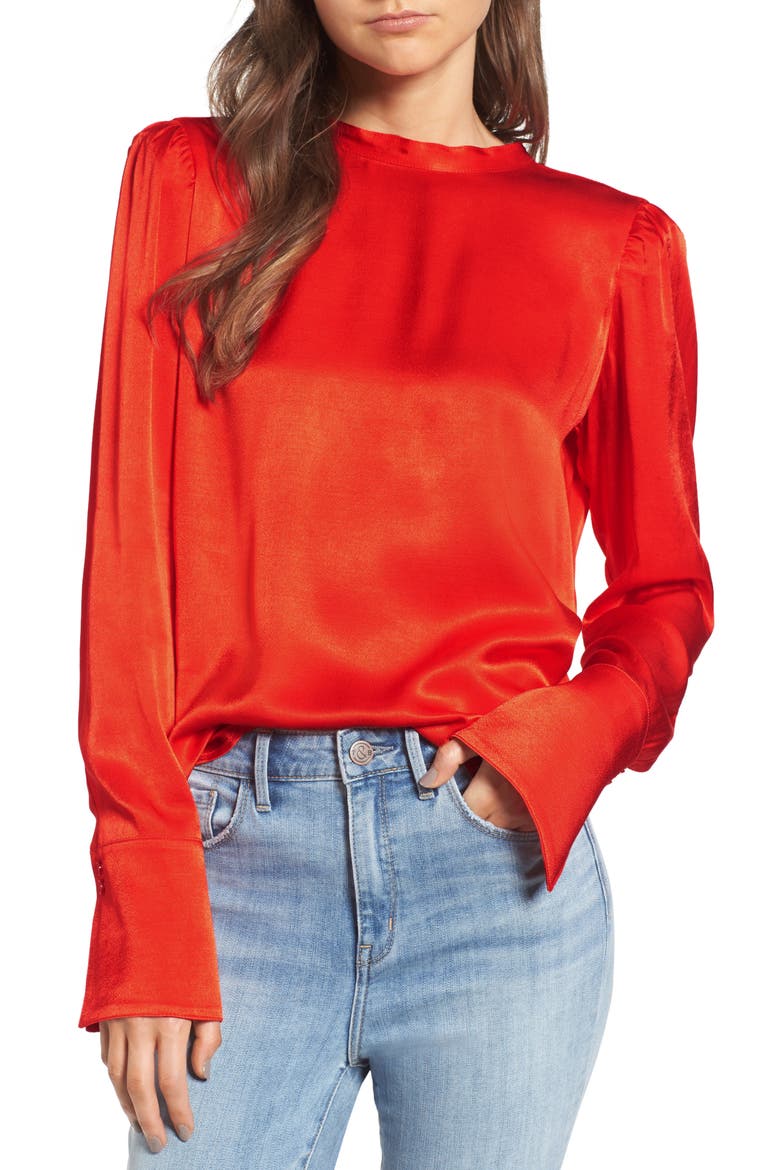 x Something Navy Satin Tunic, Main, color, RED FIERY