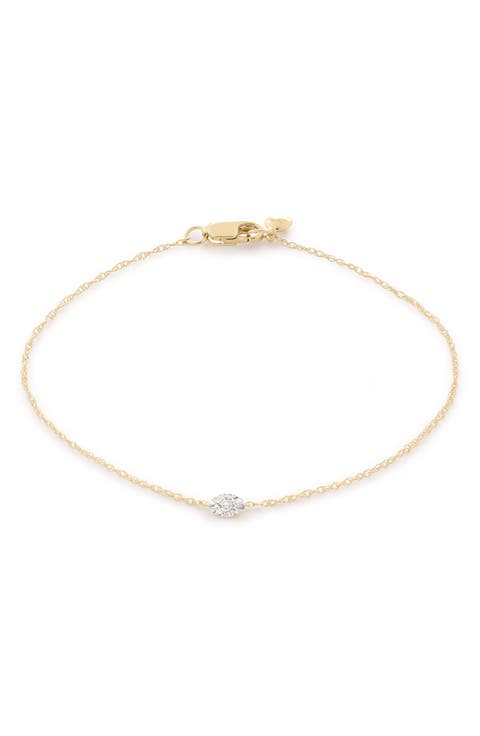 14K Gold Marquise Diamond Solitaire Bracelet