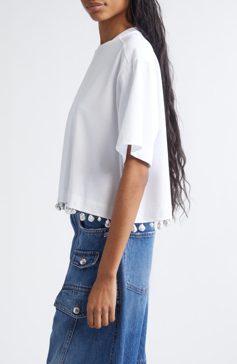 SPORTMAX Palmas Faux Pearl Trim T-Shirt, Alternate, color, Optical White