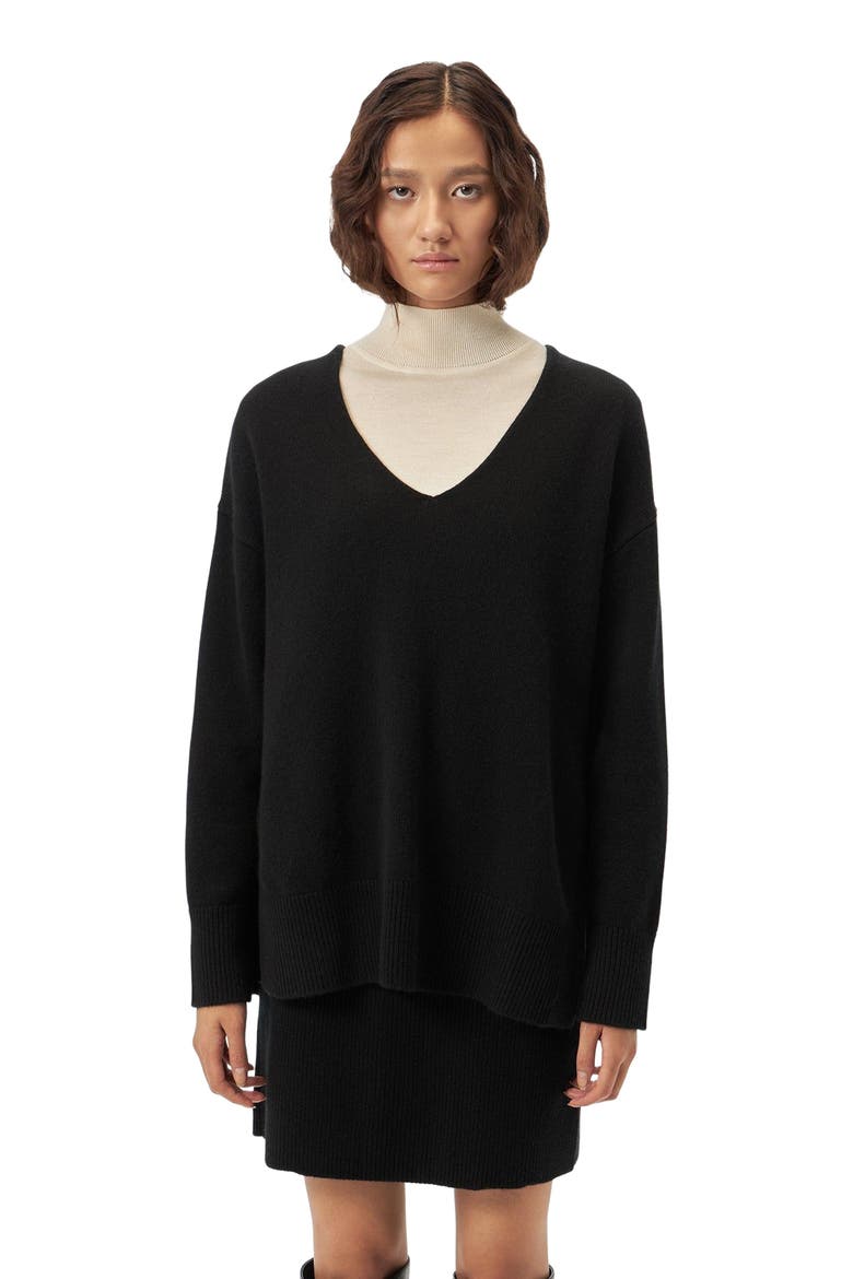 Relaxed-Fit Cashmere V-Neck Sweater, Alternate, color, black