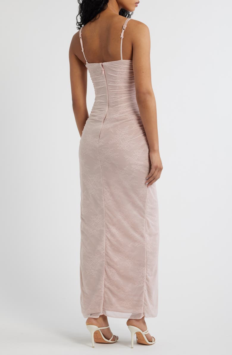 HOUSE OF CB Lini Ruched Lace Sleeveless Mesh Gown, Alternate, color, Baby Pink