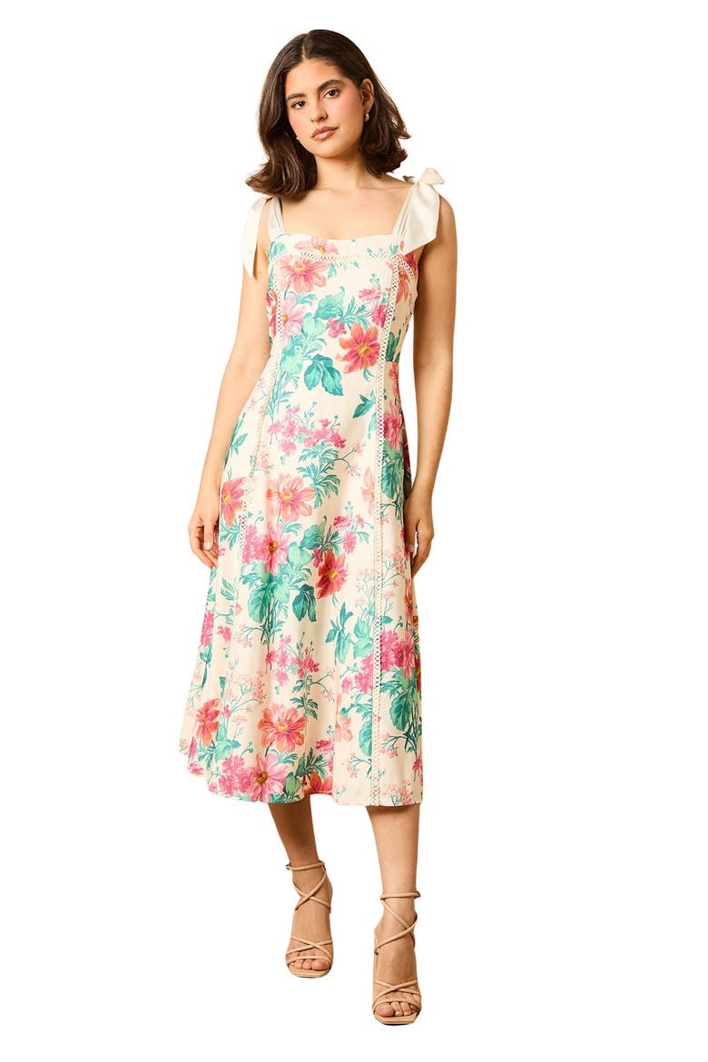 Bow Strap Midi Prom Dress, Main, color, Multi