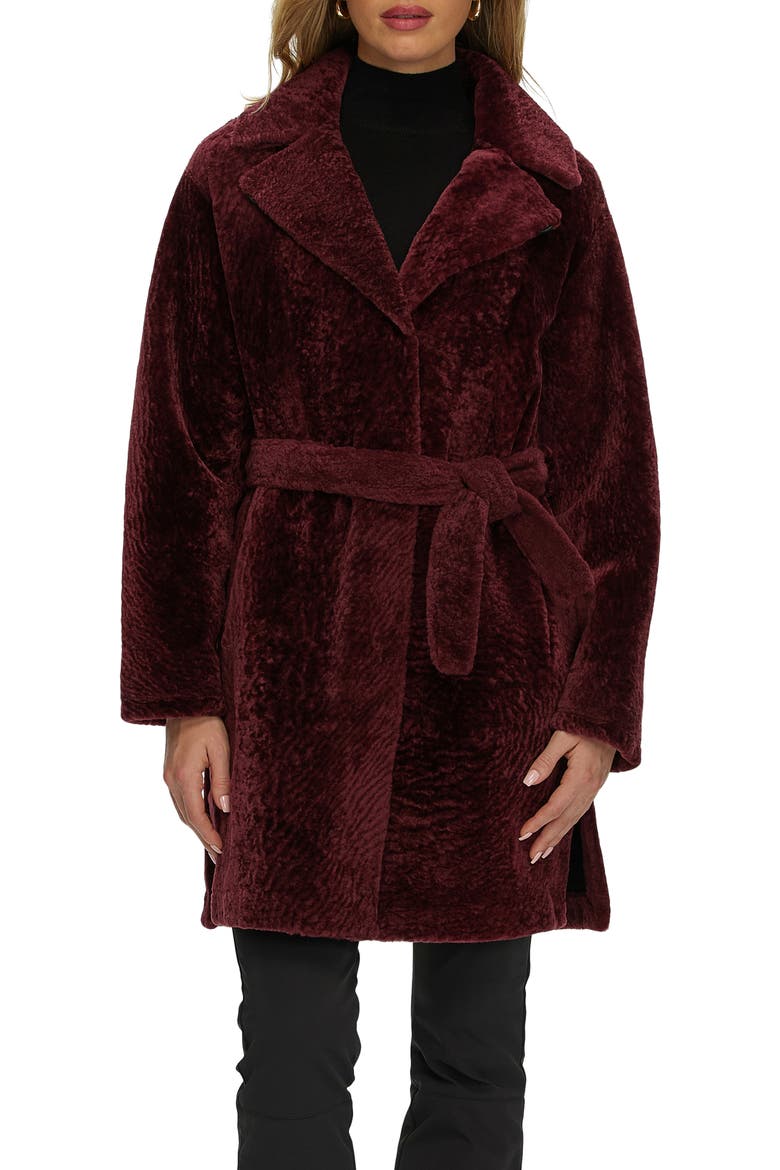 Reversible Textured Genuine Shearling Stroller, Belt, Main, color, BURGUNDY/BLACK