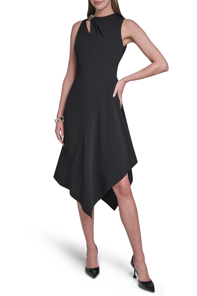 Cutout Asymmetric Midi Dress, Main, color, BLACK