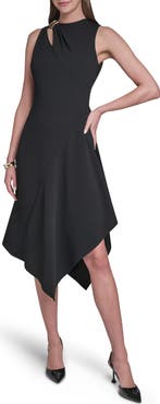 HALSTON Cutout Asymmetric Midi Dress