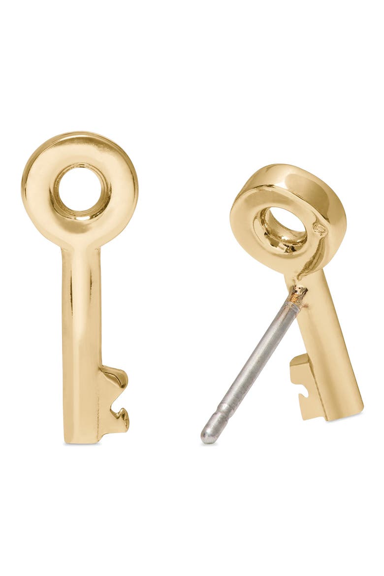 Key Stud Earrings, Alternate, color, GOLD