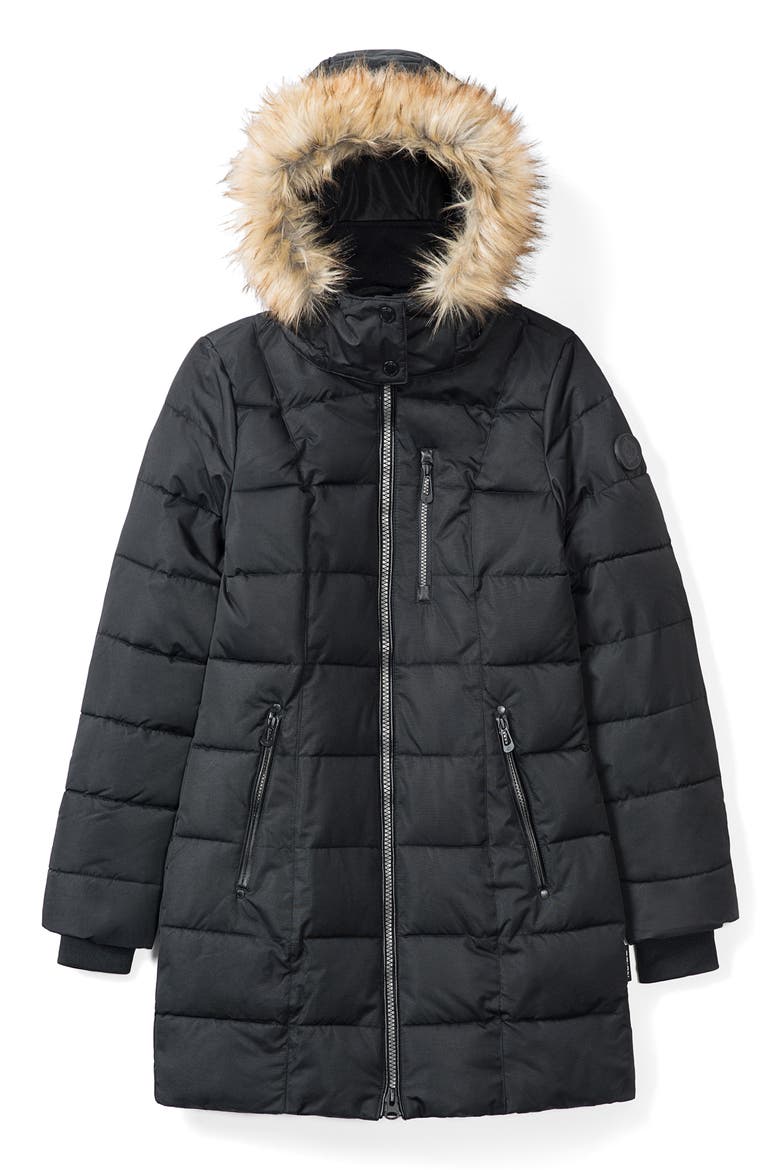 Hannah Faux Fur Trim Hooded Parka, Alternate, color, BLACK